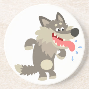 Cute Famished Cartoon Wolf Coaster