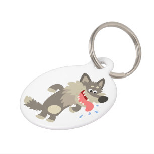 Cute Famished Cartoon Wolf Dog Tag