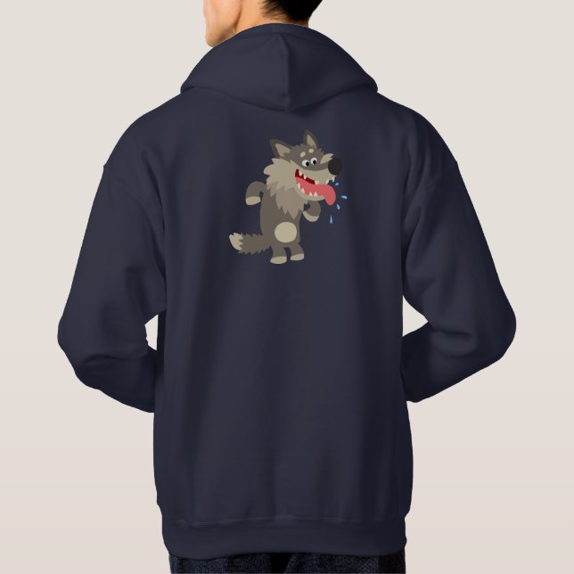 Cute Famished Cartoon Wolf Hoodie (Back)