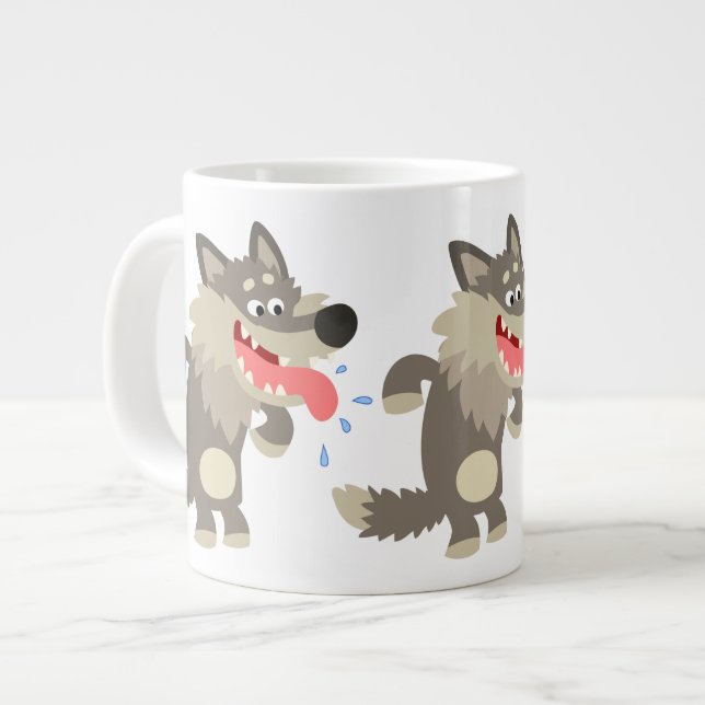 Cute Famished Cartoon Wolf Jumbo Mug (Front Left)