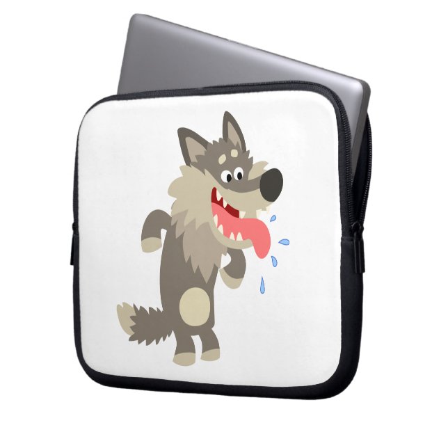 Cute Famished Cartoon Wolf Laptop Sleeve (Front Left)