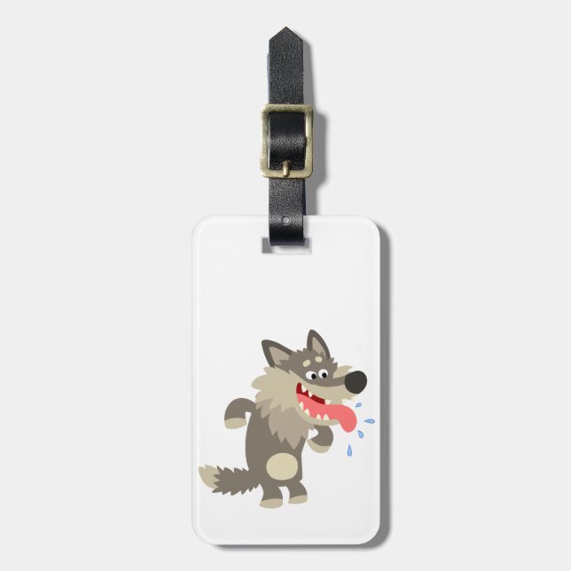 Cute Famished Cartoon Wolf Luggage Tag (Front Vertical)