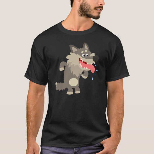 Cute Famished Cartoon Wolf T-Shirt (Front)