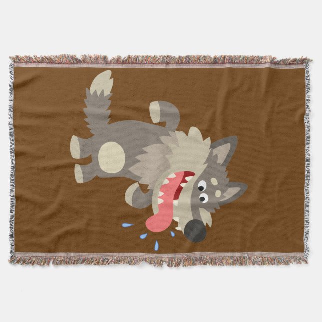Cute Famished Cartoon Wolf Throw Blanket (Front)