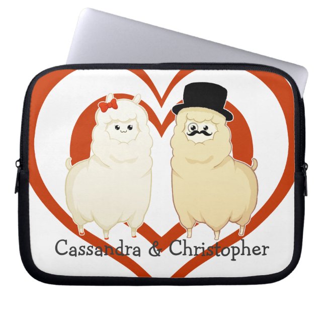 Cute Fancy Alpaca Couple with customisable names Laptop Sleeve (Front)