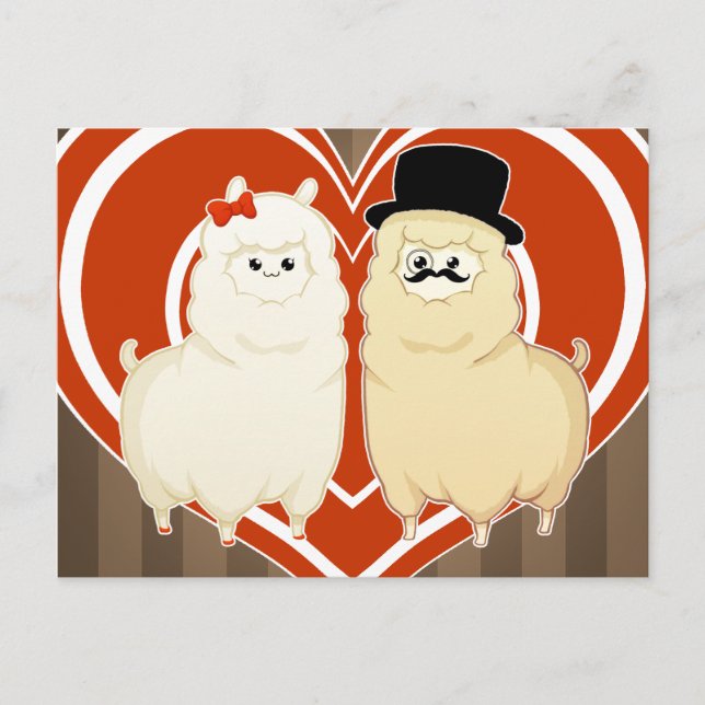 Cute Fancy Alpaca Couple with Postcard (Front)