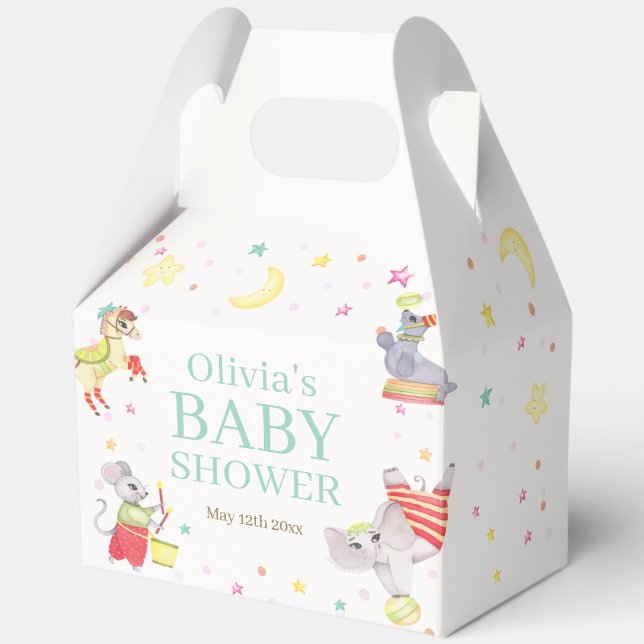 Cute Fancy Circus Carnival Animals Baby Shower Favour Box (Front)