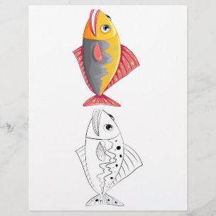 Cute fancy fish colouring page