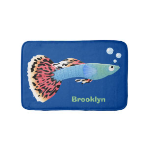 Cute fancy guppy tropical fish cartoon bath mat