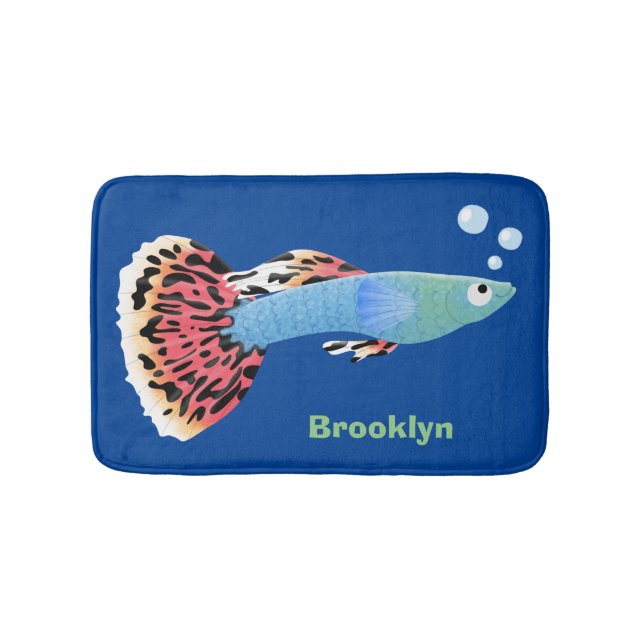 Cute fancy guppy tropical fish cartoon bath mat (Front)