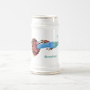 Cute fancy guppy tropical fish cartoon beer stein