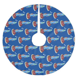 Cute fancy guppy tropical fish cartoon brushed polyester tree skirt