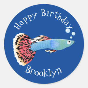 Cute fancy guppy tropical fish cartoon  classic ro classic round sticker