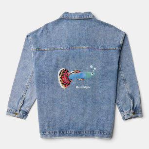 Cute fancy guppy tropical fish cartoon denim jacket