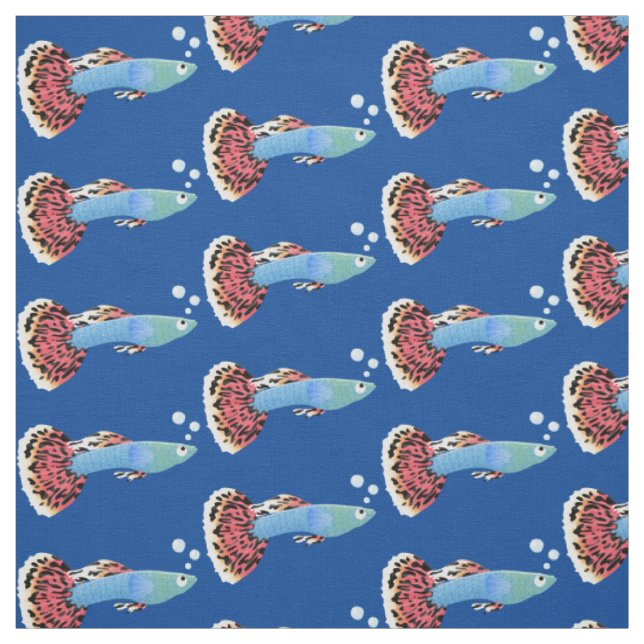 Cute fancy guppy tropical fish cartoon fabric (Swatch)
