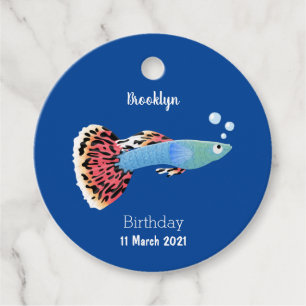 Cute fancy guppy tropical fish cartoon favour tags