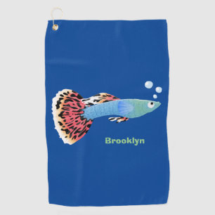 Cute fancy guppy tropical fish cartoon golf towel
