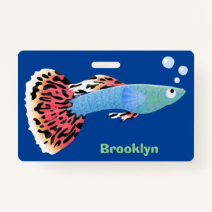 Cute fancy guppy tropical fish cartoon ID badge