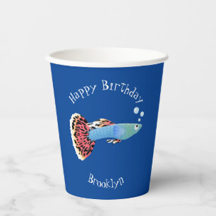 Cute fancy guppy tropical fish cartoon paper cups