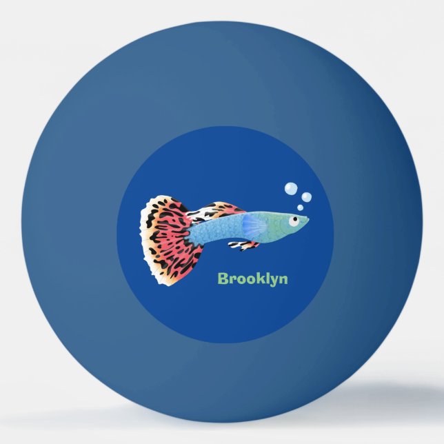 Cute fancy guppy tropical fish cartoon ping pong ball (Front)