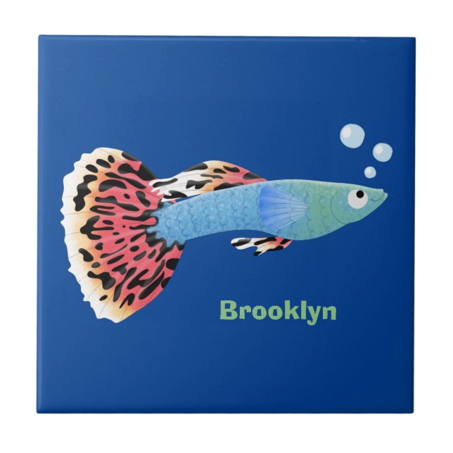 Cute fancy guppy tropical fish cartoon tile (Front)