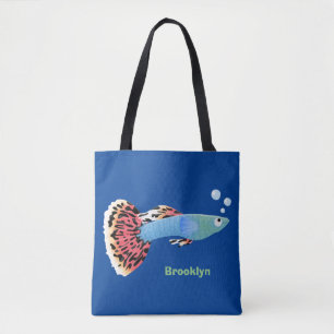 Cute fancy guppy tropical fish cartoon tote bag