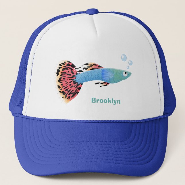 Cute fancy guppy tropical fish cartoon  trucker hat (Front)