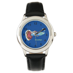 Cute fancy guppy tropical fish cartoon watch