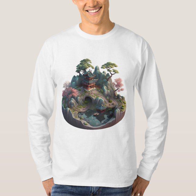 Cute Fantasy 3D Landscape Men's Long-sleeve T-Shirt (Front)