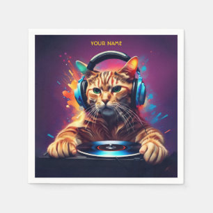Cute Fantasy Cat DJ Vinyl Napkin