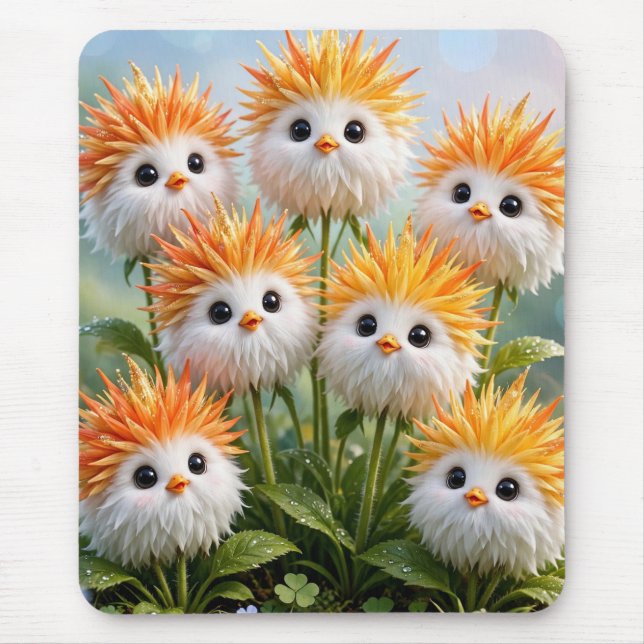 Cute Fantasy Chick Flowers Garden  Mouse Pad (Front)
