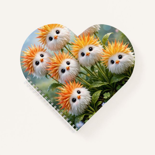 Cute Fantasy Chick Flowers Garden Spiral Notebook (Front)
