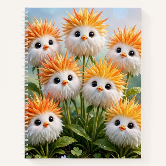 Cute Fantasy Chick Flowers Garden Spiral Notebook (Front)