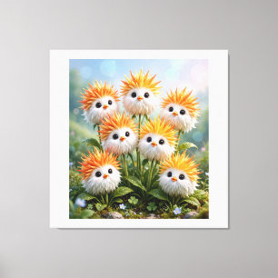 Cute Fantasy Chick Flowers Stretched Canvas Wall A Print
