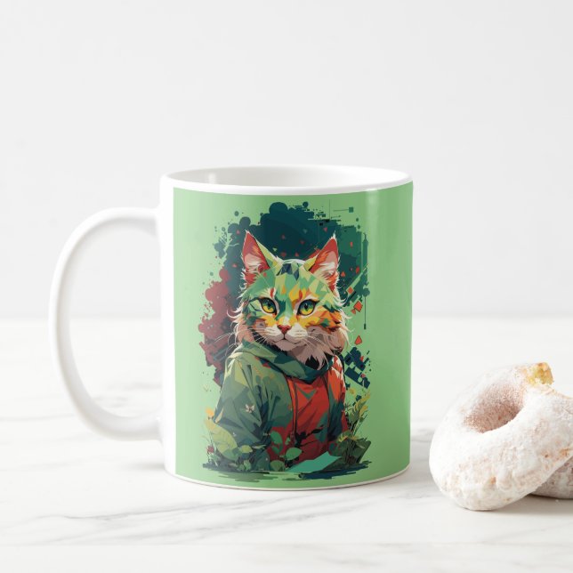 Cute Fantasy Colour Splash Cat Design Coffee Mug (With Donut)