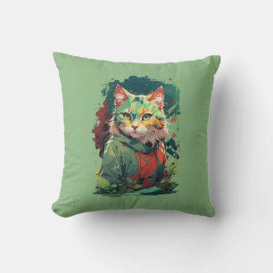 Cute Fantasy Colour Splash Cat Design Cushion