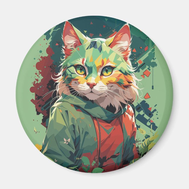 Cute Fantasy Colour Splash Cat Design Magnet (Front)