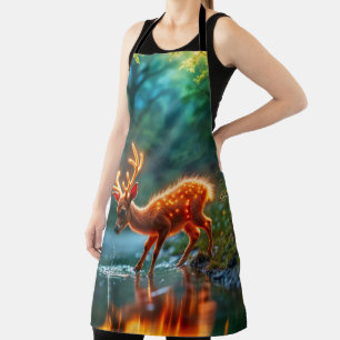 Cute fantasy deer glow luminous wildlife apron