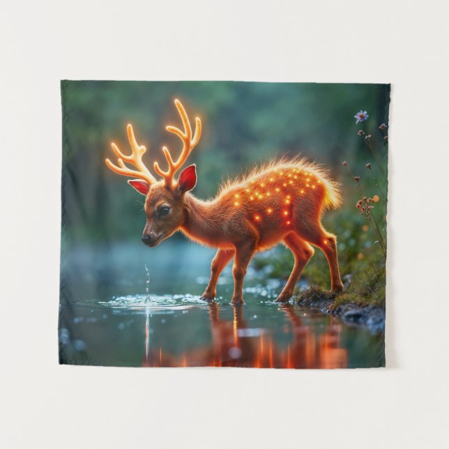 Cute fantasy deer glow luminous wildlife tapestry (Front (Horizontal))