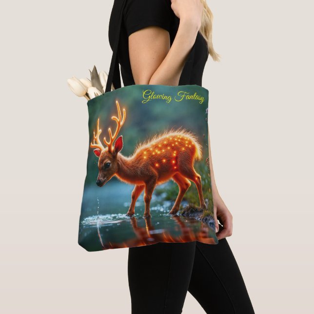 Cute fantasy deer glow luminous wildlife tote bag (Close Up)