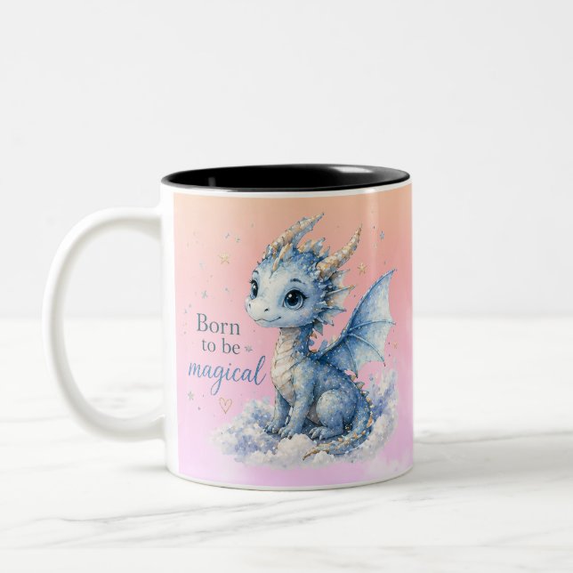 Cute Fantasy Dragon | Born to Be Magical Two-Tone Coffee Mug (Left)