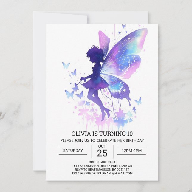 Cute Fantasy Fairy Birthday Invitation (Front)