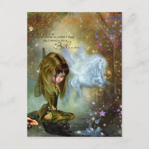 Cute Fantasy Fairy & Pegasus Believe Quote Postcard