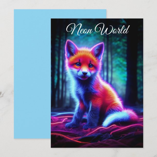 Cute fantasy glow fox with bioluminescent aura invitation (Front/Back)