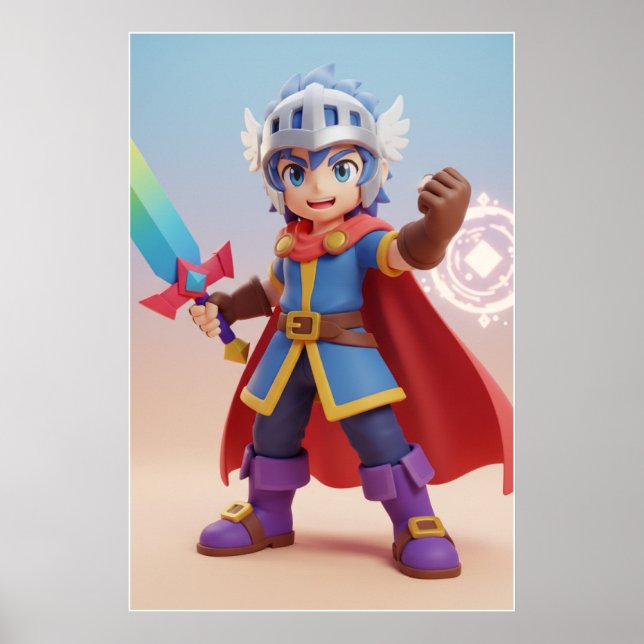 Cute Fantasy Hero Knight Art Poster (Front)