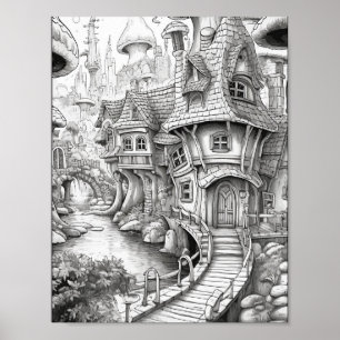 Cute Fantasy Interior Adult Colouring Poster