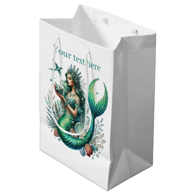 Cute fantasy mermaid customisable medium gift bag (Front Angled)