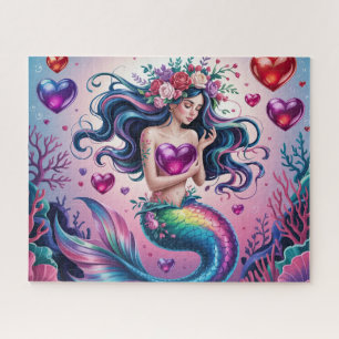 Cute Fantasy Mermaid With Hearts Jigsaw Puzzle