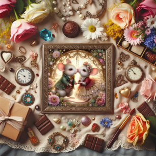 Cute Fantasy Mice In Love Christian Valentine  Holiday Card