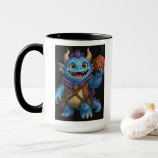 Cute Fantasy Monster Holding D20 Dice T-Shirt Mug